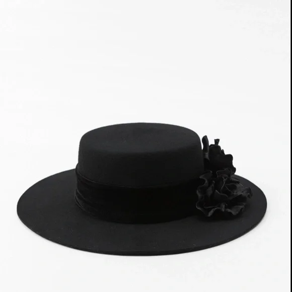 Zara Black Wool Wide Brim Hat ZARA 100% Wool Fedora Hat Women main image 4